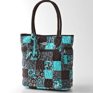 Donna Sharp Quilted Patchwork Tote Bag Turquoise Brown